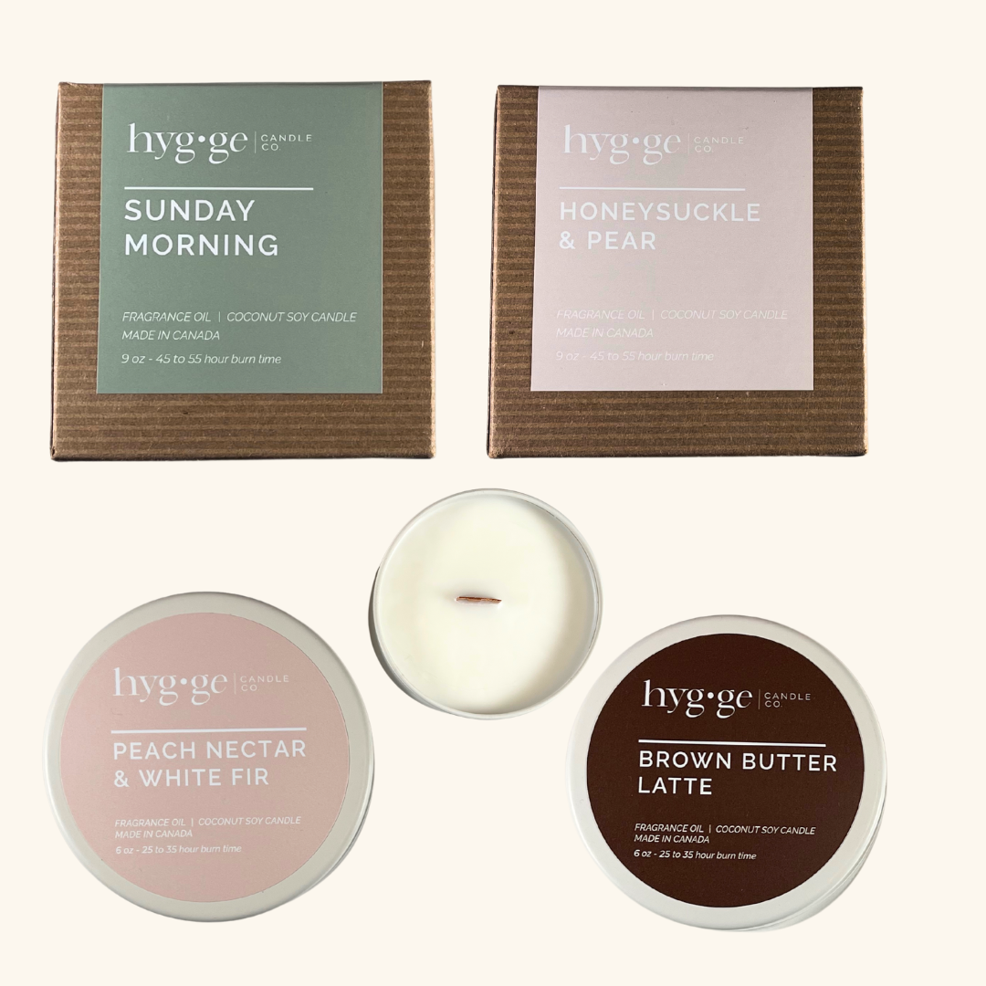 Hygge Candle Collection – Set of 4 Soy Blend Candles in Minimalist Glass Jars, Clean-Burning Scents for a Cozy Atmosphere