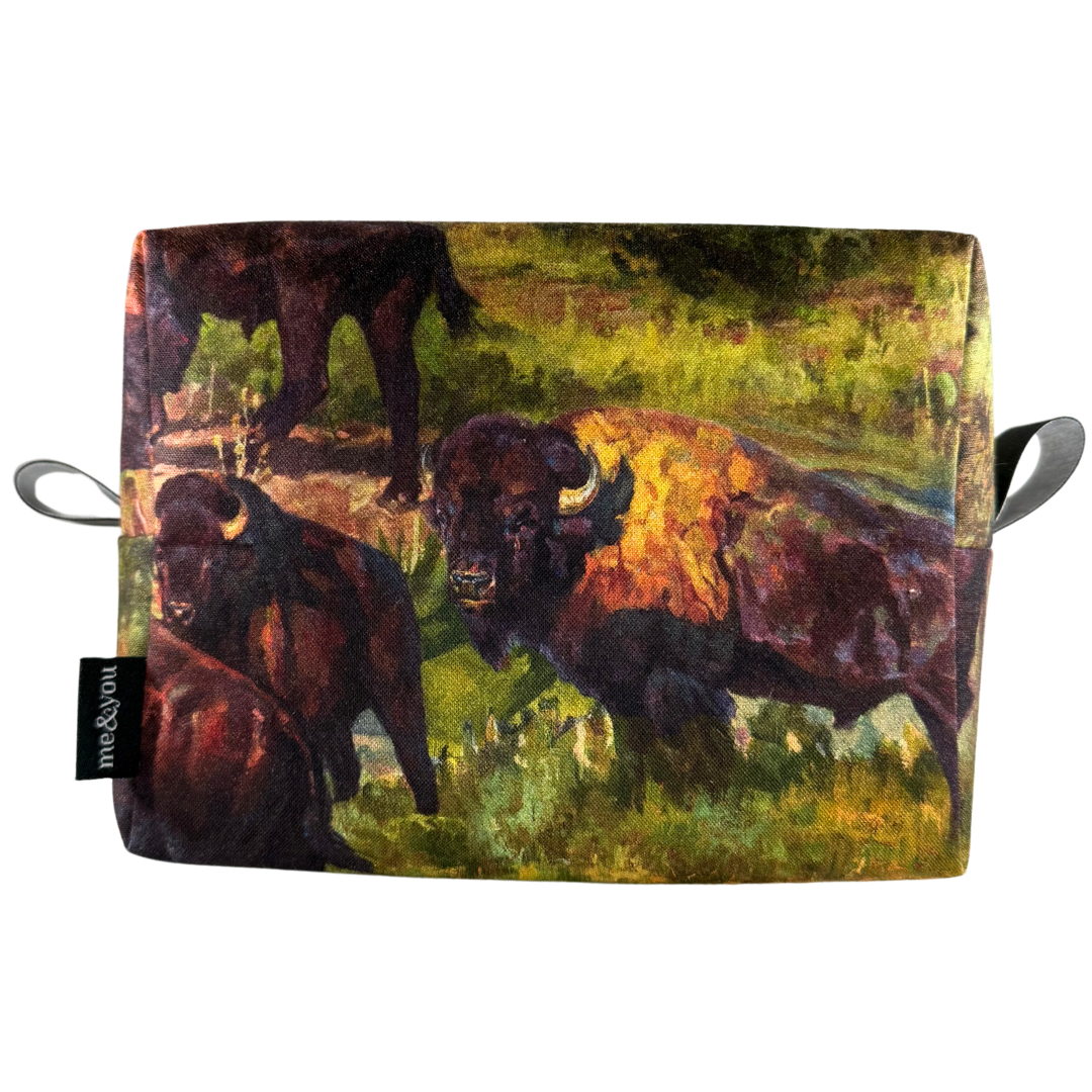 Pouch with bison design on a white background