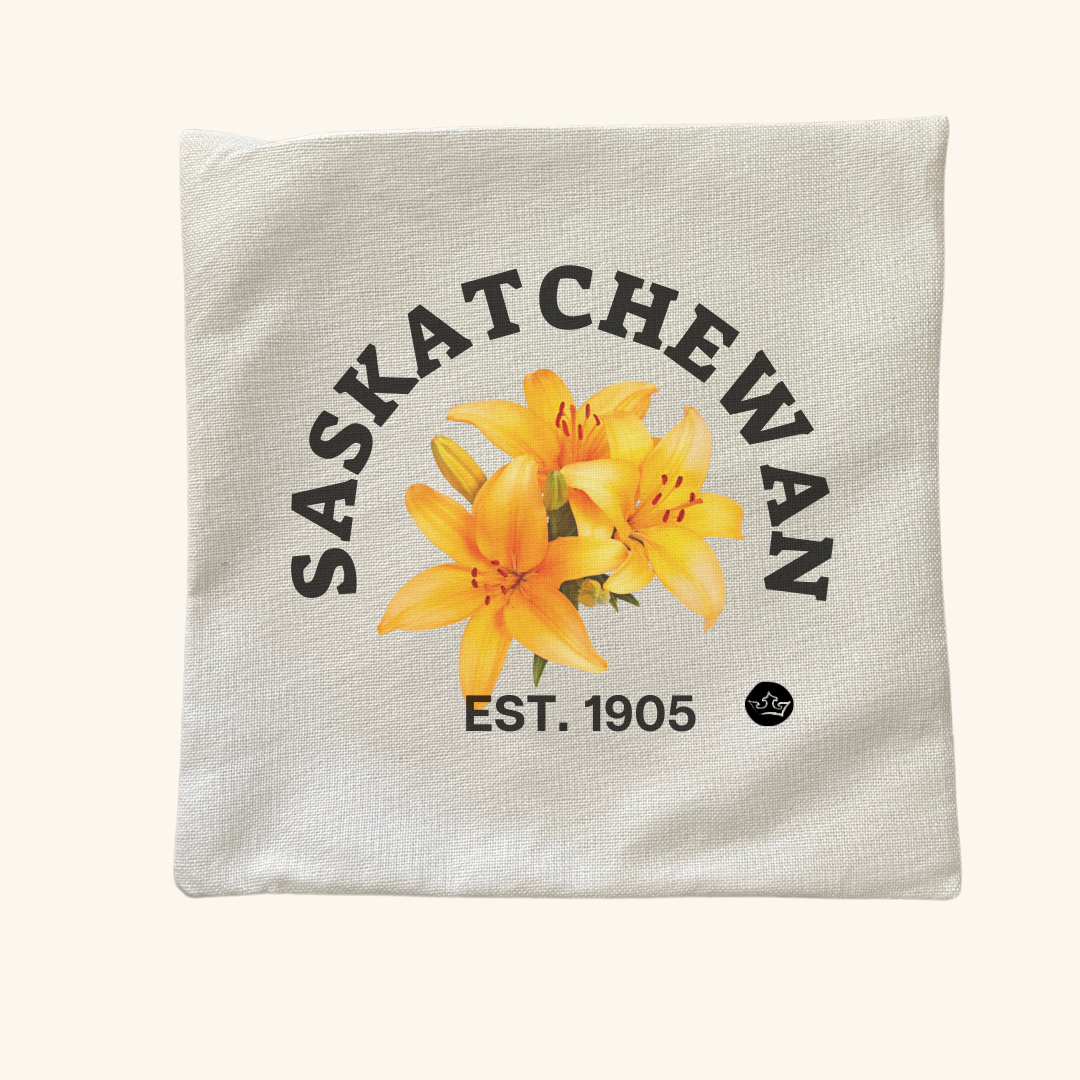 Saskatchewan Prairie Lily decor pillow, showcasing the province’s floral emblem in a bold and elegant design