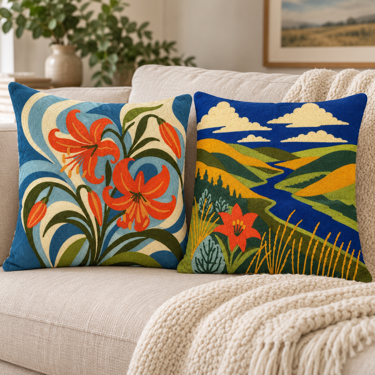 Prairie-Inspired Embroidered Pillow Covers