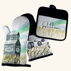 Prairie Oven Mitts – Celebrate Prairie Heritage in Your Kitchen

Bring a touch of prairie beauty into your home with our Prairie Oven Mitts, featuring two stunning designs that capture the essence of prairie life. Perfect for adding a dash of prairie charm to your kitchen, these mitts are both functional and visually striking.