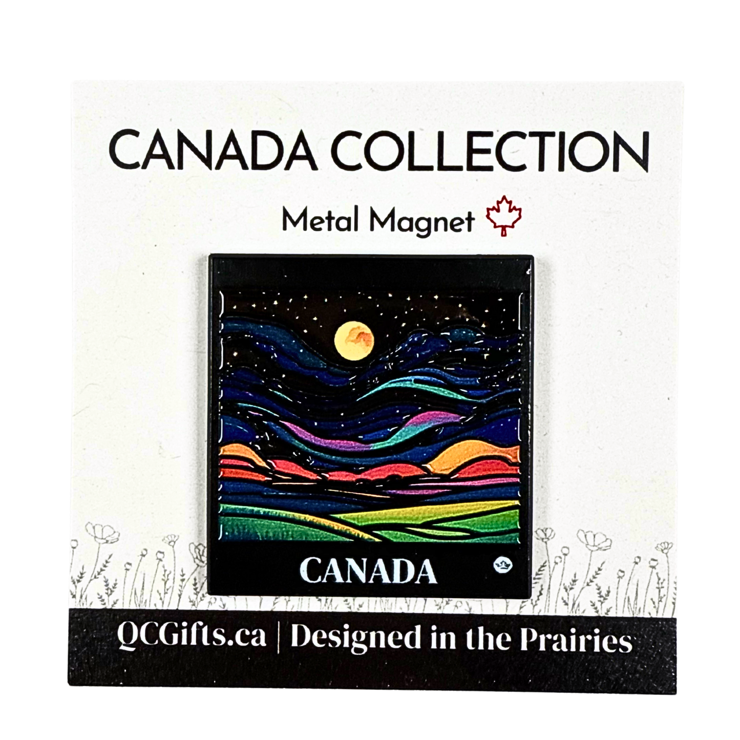 Metal magnet with a colorful landscape design and 'Canada Collection' text on a white background.