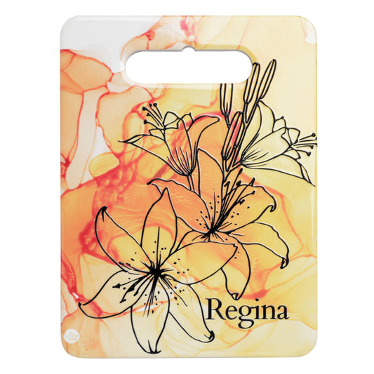 hotplate with Floral design with 'Regina' on a colorful background