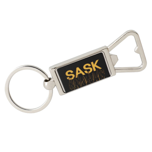 Keychain with 'SASK' text on a black background
