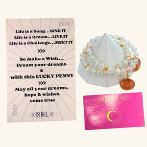 The DBL bracelet lucy charm package showing each piece