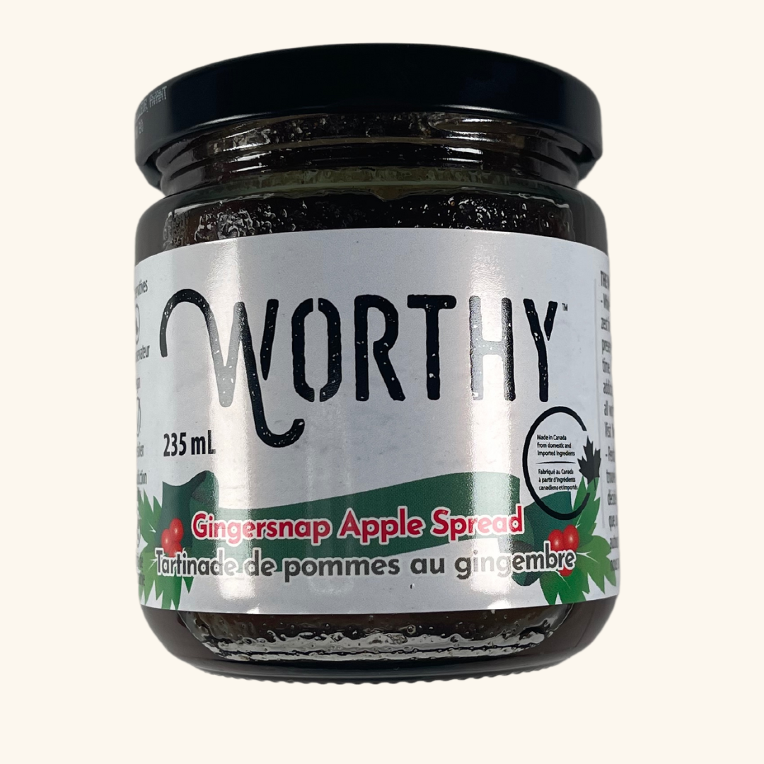 Worthy Jam - Gingersnap Apple Spread (235mL)
A warm, spiced spread with apple, cinnamon, ginger, and holiday spices. Delicious on desserts, bread, or stirred into tea.