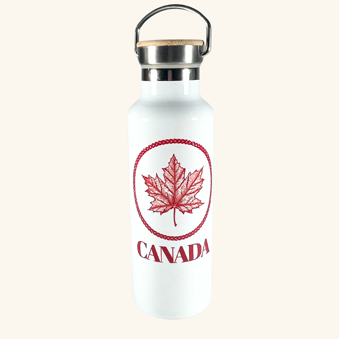 Canadian Water Bottle – Double-walled stainless steel insulated bottle featuring Canadian-themed designs, perfect for hot and cold drinks.