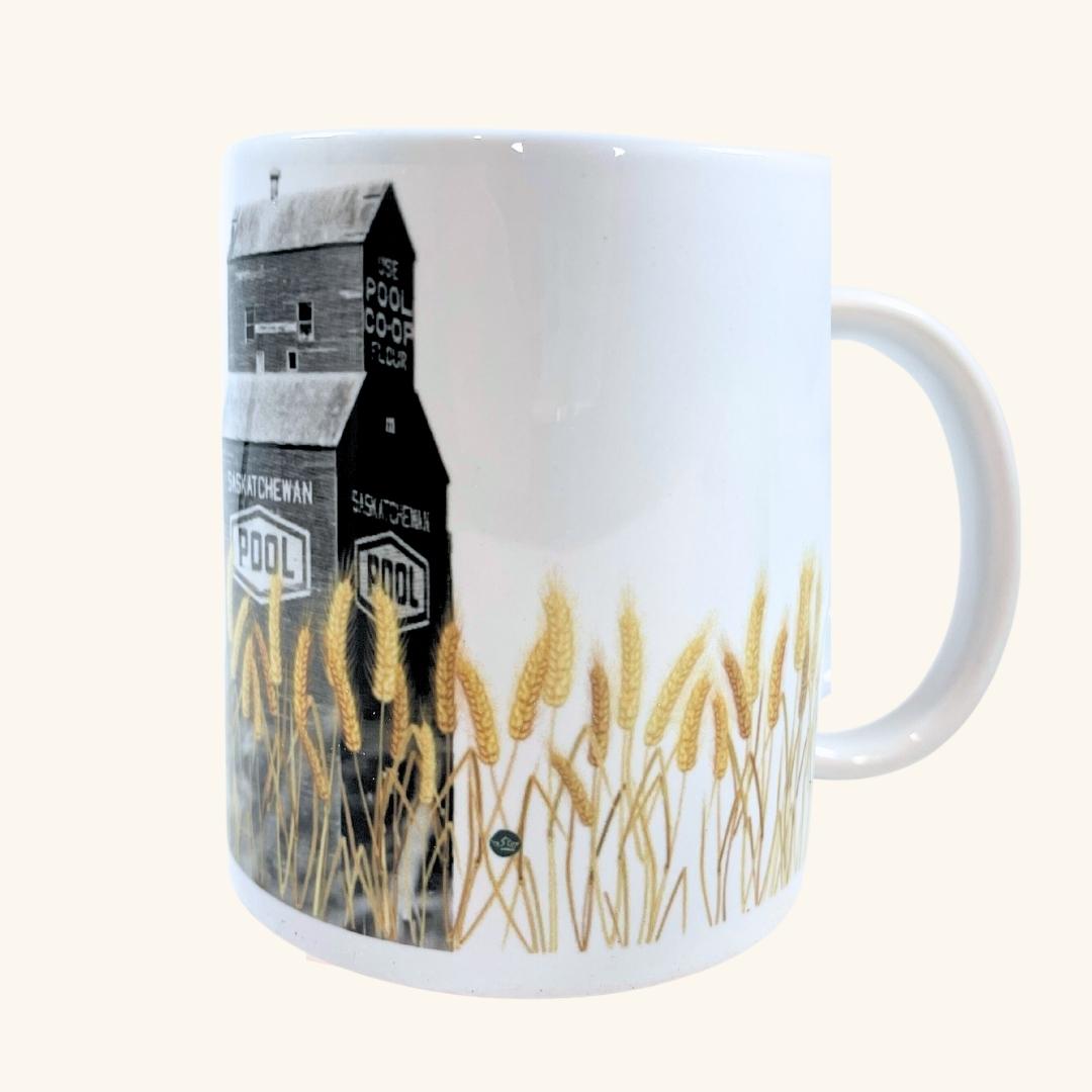 Grain Elevator ceramic mug, showcasing an iconic Saskatchewan Prairie landmark in a rustic and nostalgic design