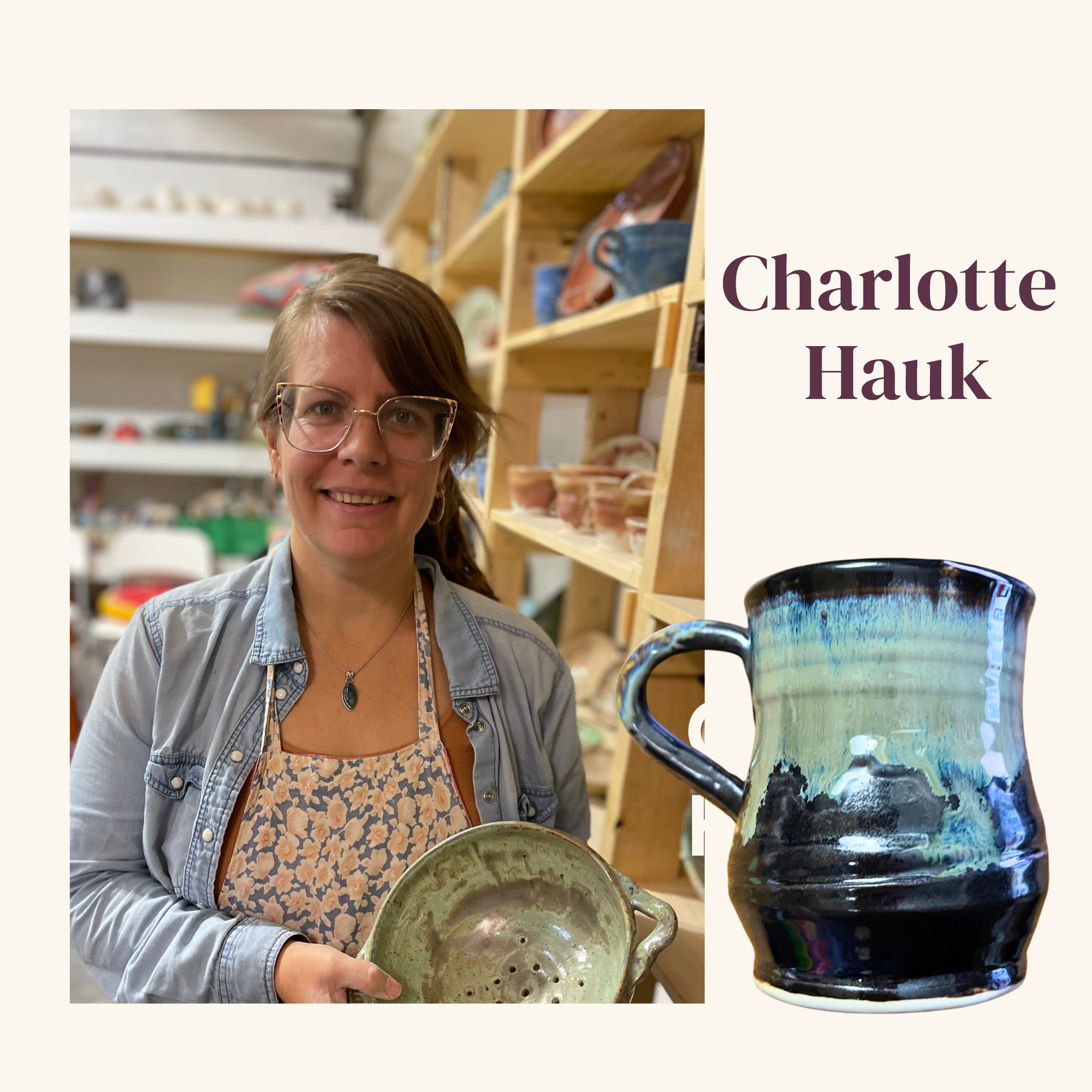 Charlotte Hauk, Saskatchewan-based visual artist and ceramicist, working in her pottery studio.