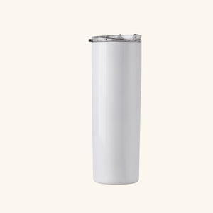 Custom skinny tumbler with double-walled insulation and personalized printing or engraving.