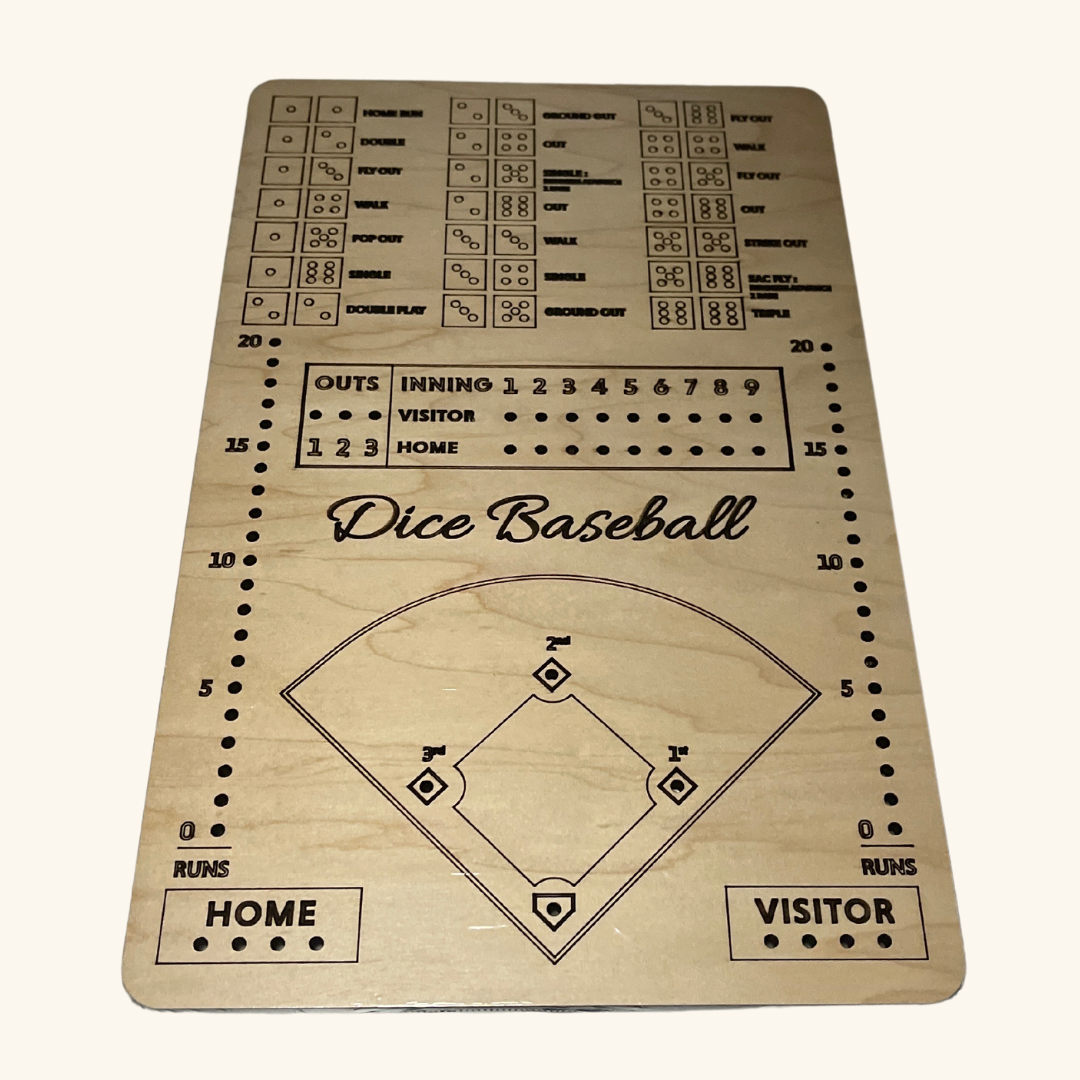 Wooden Dice Baseball game board by Derevo Designs, a unique handcrafted game for baseball lovers.