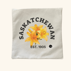 Saskatchewan Prairie Lily decor pillow, showcasing the province’s floral emblem in a bold and elegant design