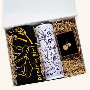 Prairie Girl Gift Box – A beautifully packaged collection featuring a Prairie Girl necklace, t-shirt, and stainless steel skinny tumbler.