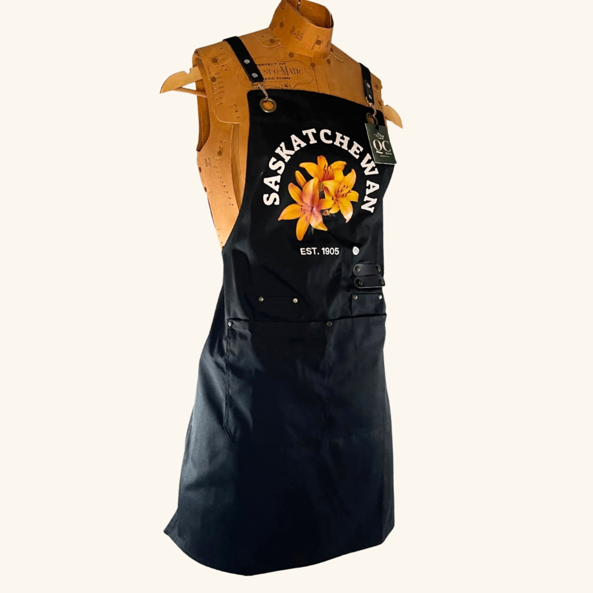 Locally made Prairie-themed apron, featuring a stylish and functional design for home cooks and bakers.