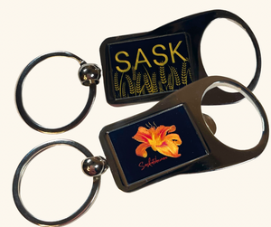 Collection of handcrafted Saskatchewan keychains featuring Prairie-inspired designs, made in-house at QCGifts.ca