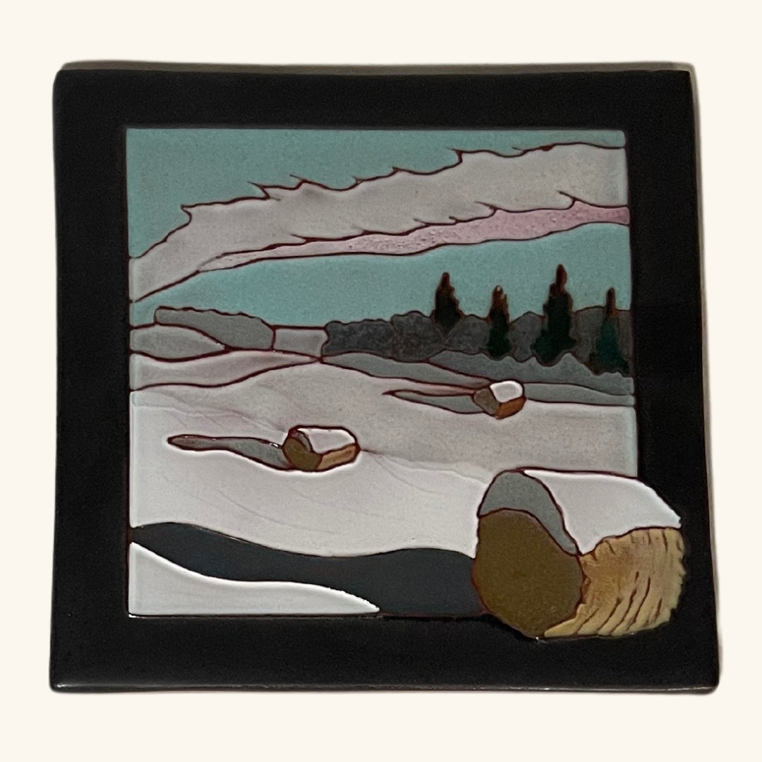 Handcrafted 6x6 ceramic tile from Voyager Art & Tile featuring a detailed buffalo design, inspired by Canada's prairie wildlife.