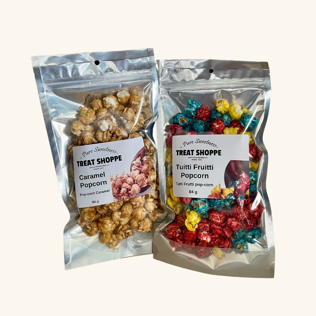 Indulge in the mouthwatering creations from Regina’s beloved Pure Sweetness Treat Shoppe—home to the finest sweet treats in the Prairies! At QCGifts.ca, we’re proud to offer an exclusive selection of their fan-favorite popcorn, frosted nuts, and creamy fudge. Whether you're a popcorn connoisseur or a lover of all things sweet, Pure Sweetness delivers the perfect balance of flavor and crunch in every bite.